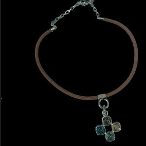 Myka hide choker necklace 14” with Demi cross pendant
